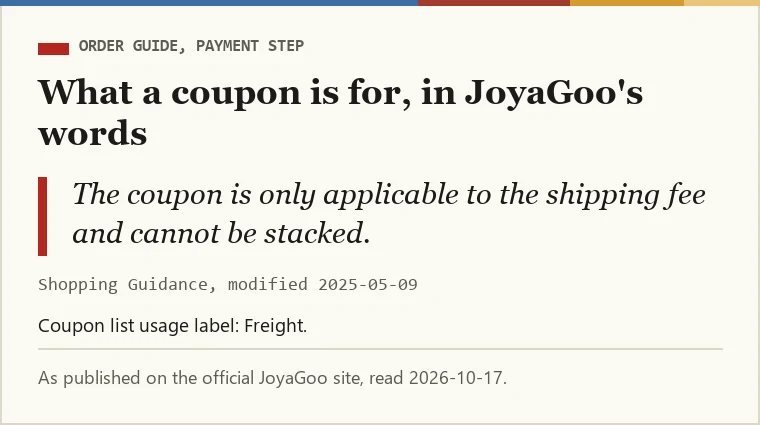 Quote card of the order guide sentence: the coupon is only applicable to the shipping fee and cannot be stacked, beside the usage label Freight