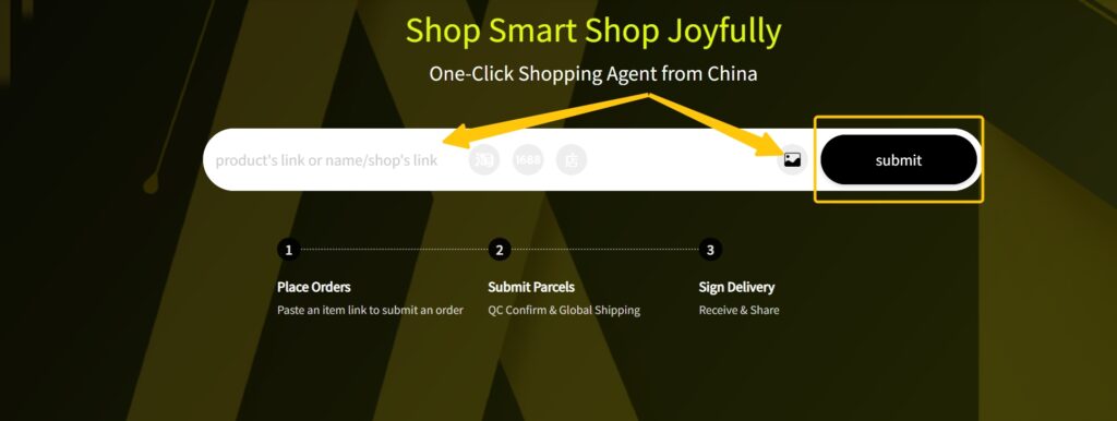 JoyaGoo search field with the source guide’s yellow arrows